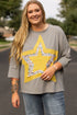 Western Floral Star Patchwork Applique Three Quarter Sleeve Top
