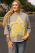 Western Floral Star Patchwork Applique Three Quarter Sleeve Top