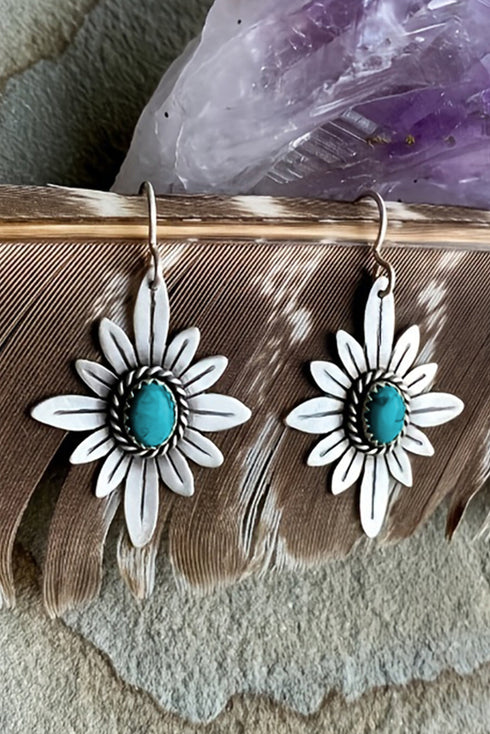 Western Flower Motif Alloy Dangle Hook Earrings