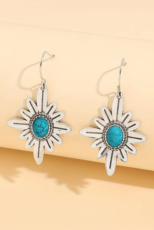 Western Flower Motif Alloy Dangle Hook Earrings