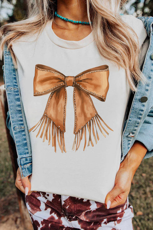 Western Fringed Bow Graphic Short Sleeve Jersey Tee