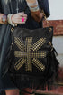 Western Fringed Rivet Rhinestone Detail Pu Leather Shoulder Bag