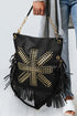 Western Fringed Rivet Rhinestone Detail Pu Leather Shoulder Bag