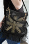 Western Fringed Rivet Rhinestone Detail Pu Leather Shoulder Bag