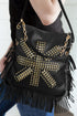 Western Fringed Rivet Rhinestone Detail Pu Leather Shoulder Bag