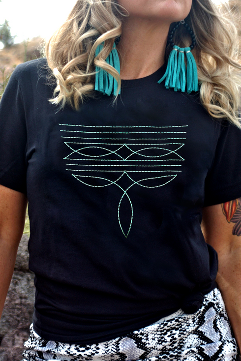 Western Geometric Embroidered Short Sleeve Graphic Tee