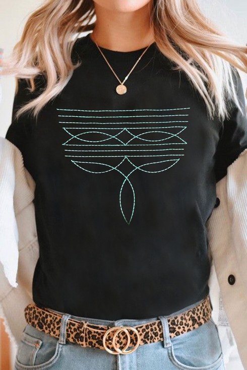 Western Geometric Embroidered Short Sleeve Graphic Tee