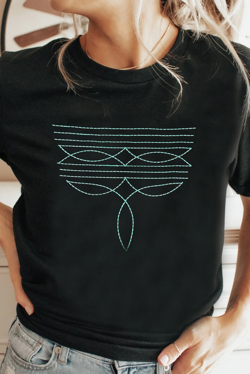 Western Geometric Embroidered Short Sleeve Graphic Tee