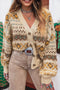 Western Geometric Pattern Button Down V Neck Cardigan