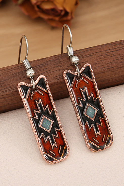 Western Geometric Pattern Textured Alloy Metal Dangle Earrings