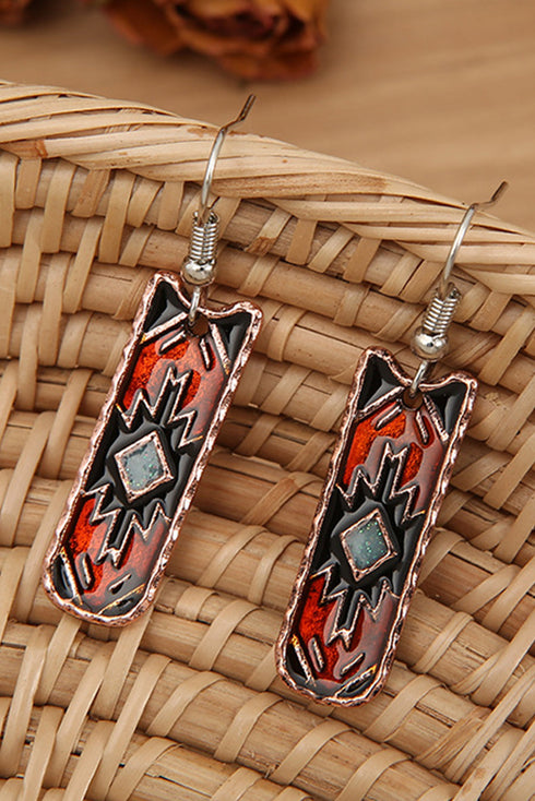 Western Geometric Pattern Textured Alloy Metal Dangle Earrings
