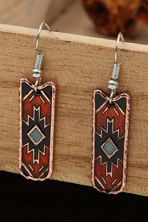 Western Geometric Pattern Textured Alloy Metal Dangle Earrings