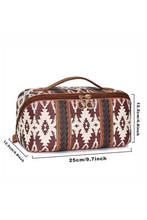 Western Geometric Print Boxy Travel Makeup Bag
