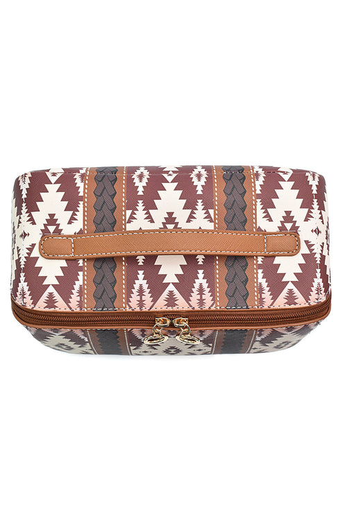 Western Geometric Print Boxy Travel Makeup Bag