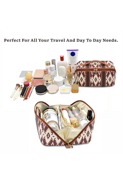 Western Geometric Print Boxy Travel Makeup Bag