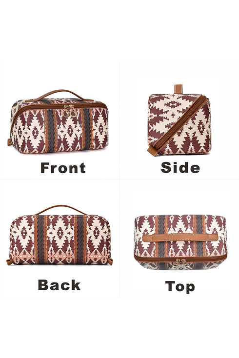 Western Geometric Print Boxy Travel Makeup Bag