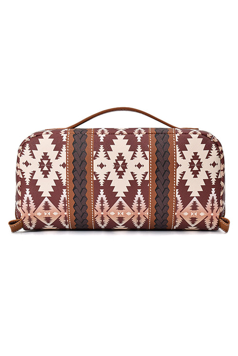 Western Geometric Print Boxy Travel Makeup Bag