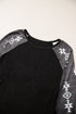 Western Geometric Print Brushed Fleece Pullover Top