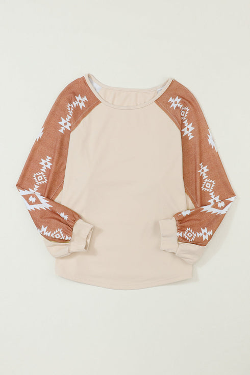 Western Geometric Print Brushed Fleece Pullover Top