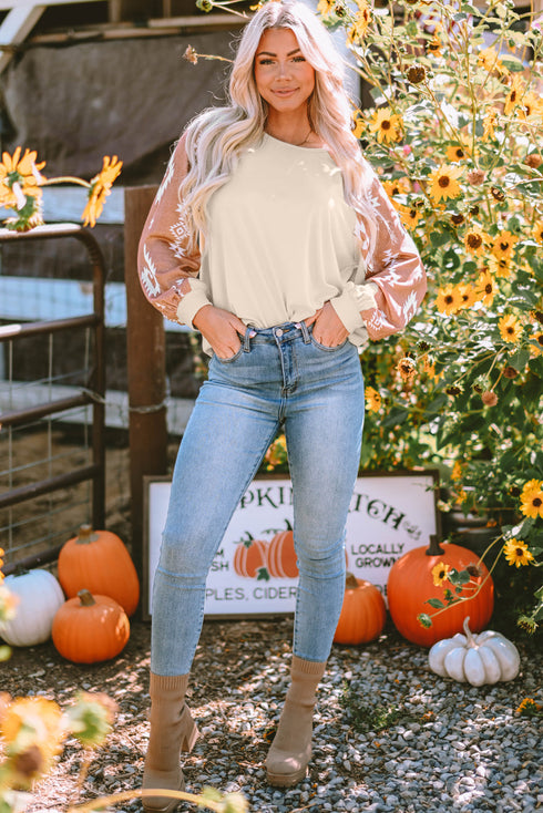 Western Geometric Print Brushed Fleece Pullover Top