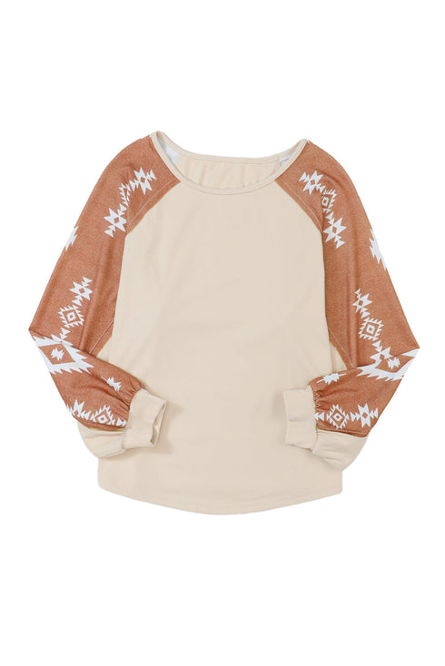Western Geometric Print Brushed Fleece Pullover Top