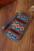 Western Geometric Print Faux Leather Zipper Wristlet Wallet