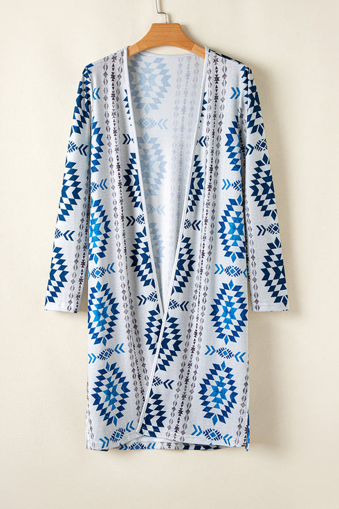 Western Geometric Print Long Sleeve Open Front Cardigan