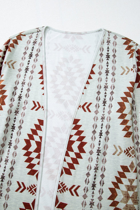 Western Geometric Print Long Sleeve Open Front Cardigan