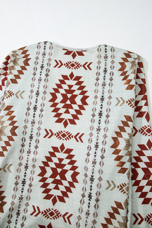 Western Geometric Print Long Sleeve Open Front Cardigan
