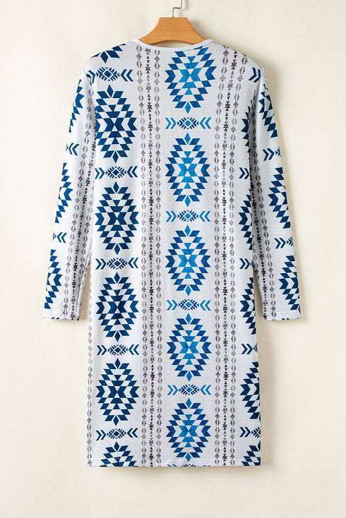 Western Geometric Print Long Sleeve Open Front Cardigan