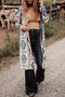 Western Geometric Print Long Sleeve Open Front Cardigan