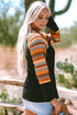 Western Geometric Print Patchwork Raglan Sleeve Knit Tee