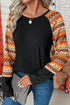 Western Geometric Print Patchwork Raglan Sleeve Knit Tee