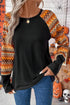 Western Geometric Print Patchwork Raglan Sleeve Knit Tee