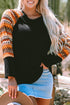 Western Geometric Print Patchwork Raglan Sleeve Knit Tee