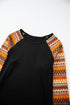 Western Geometric Print Patchwork Raglan Sleeve Knit Tee