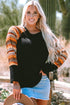 Western Geometric Print Patchwork Raglan Sleeve Knit Tee