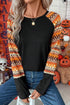 Western Geometric Print Patchwork Raglan Sleeve Knit Tee