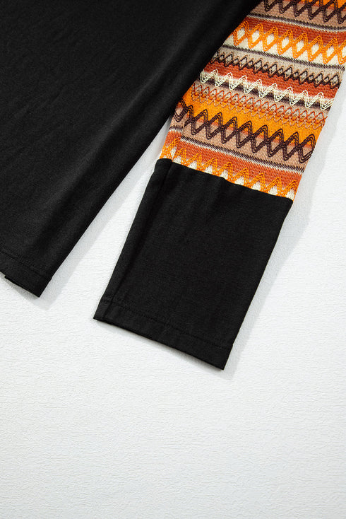 Western Geometric Print Patchwork Raglan Sleeve Knit Tee