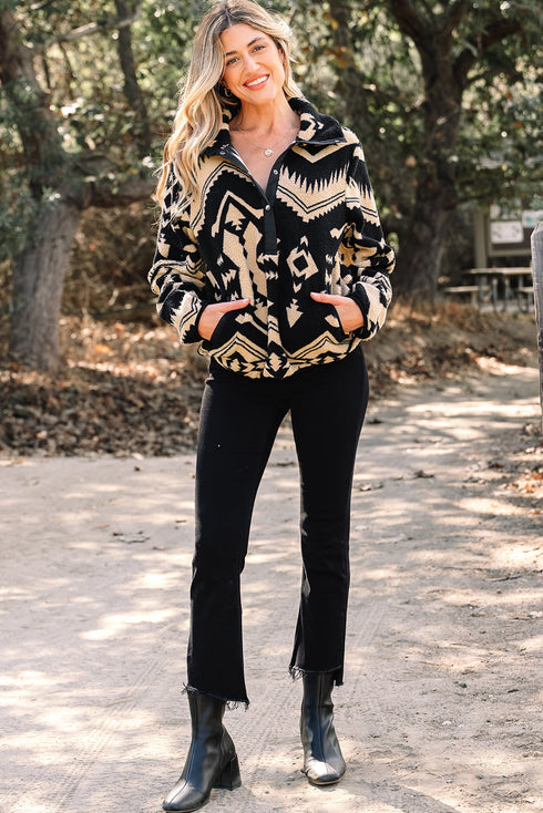 Western Geometric Print Quarter Snap Sherpa Pullover