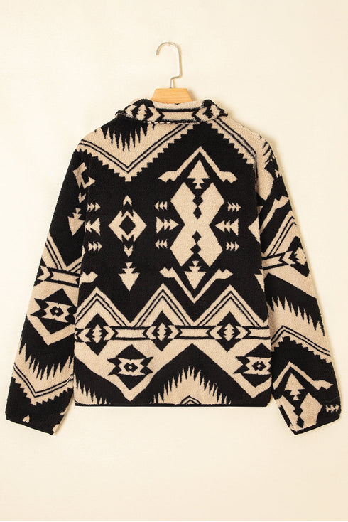 Western Geometric Print Quarter Snap Sherpa Pullover