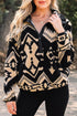 Western Geometric Print Quarter Snap Sherpa Pullover