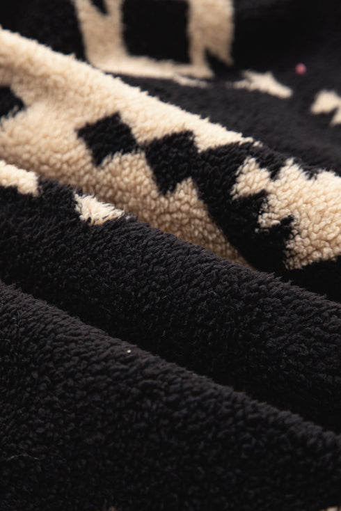 Western Geometric Print Quarter Snap Sherpa Pullover