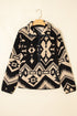 Western Geometric Print Quarter Snap Sherpa Pullover