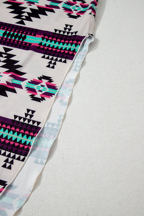 Western Geometric Print Short Sleeve Maxi Dress