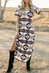Western Geometric Print Short Sleeve Maxi Dress