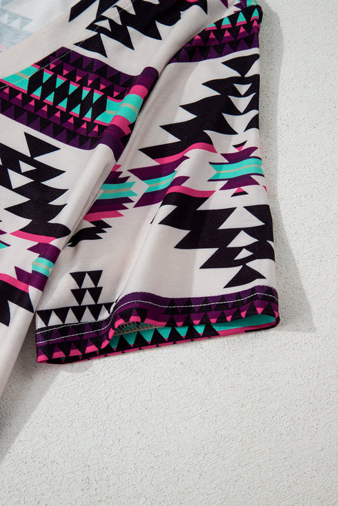 Western Geometric Print Short Sleeve Maxi Dress