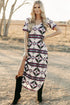 Western Geometric Print Short Sleeve Maxi Dress