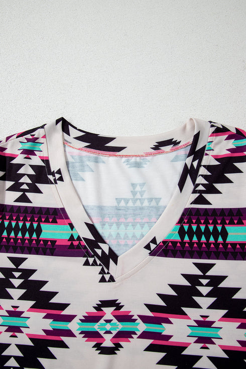 Western Geometric Print Short Sleeve Maxi Dress