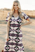 Western Geometric Print Short Sleeve Maxi Dress